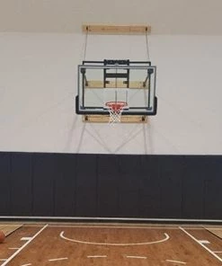 Wall And Mount Basketball Goal System Gared Corner Mount Side-Fold Wall Mount Package With Glass Board And Electric Height Adjuster, 9' - 12' Length