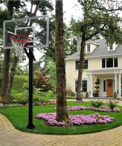 Adjustable In-Ground Basketball Goal System Gared Varsity Jam Adjustable Basketball Hoop With Glass Board