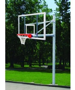 Gared Heavy Duty 5-9/16" O.D. Straight Post Glass Backboard Basketball Package Fixed Height In-Ground Basketball Goal System